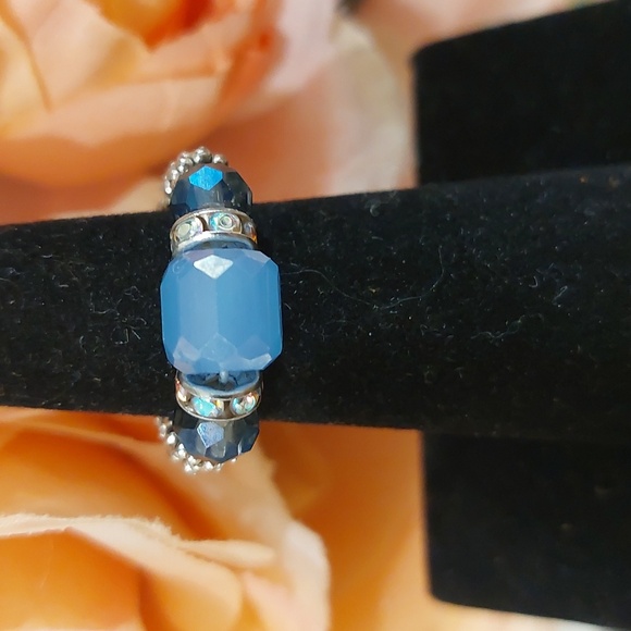 Handmade Blue Crystal Beaded Ring - READ BELOW FOR CUSTOM SIZING👇 - Picture 1 of 6